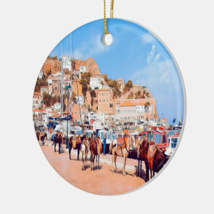 HYDRA - mules at the port Ceramic Tree Decoration