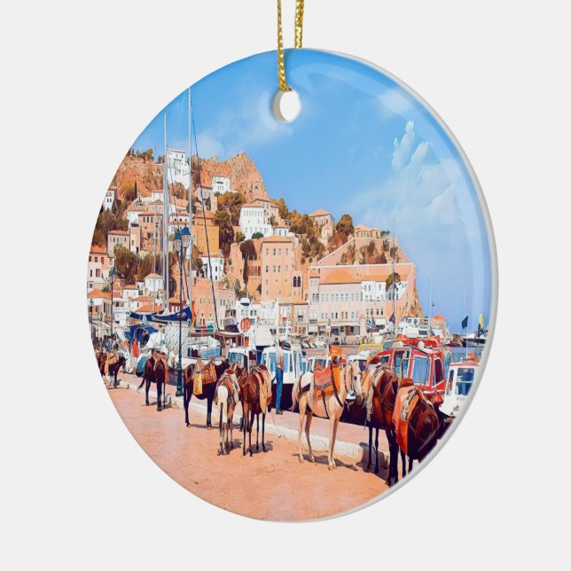 HYDRA - mules at the port Ceramic Tree Decoration (Left)