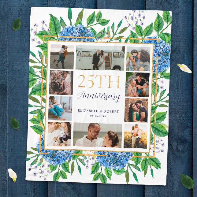 Hydrangea 25th Anniversary Custom Photo Collage Fleece Blanket (Creator Uploaded)