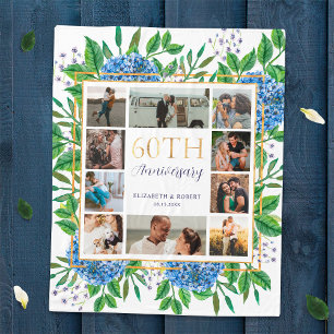 Hydrangea 60th Anniversary Custom Photo Collage Fleece Blanket