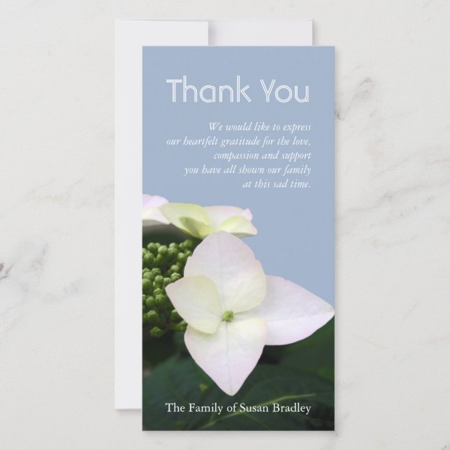 Hydrangea 7 Custom Sympathy Thank You Photo Card (Front)