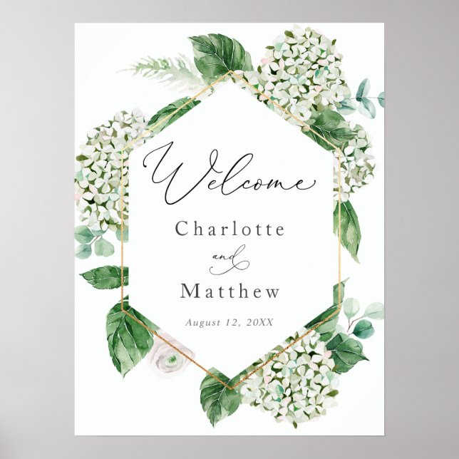 Hydrangea and Greenery Wedding Welcome Sign (Front)