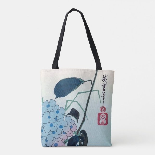Hydrangea and Greenfinches, Hiroshige, Ukiyo-e Tote Bag (Back)