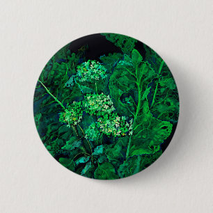 Hydrangea and Horseradish Floral Art Black & Green 6 Cm Round Badge