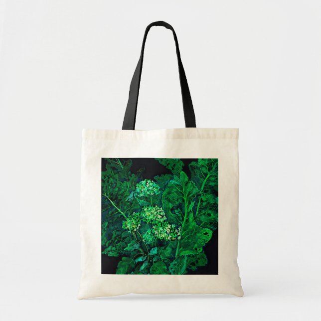 Hydrangea and Horseradish Floral Art Black & Green Tote Bag (Front)