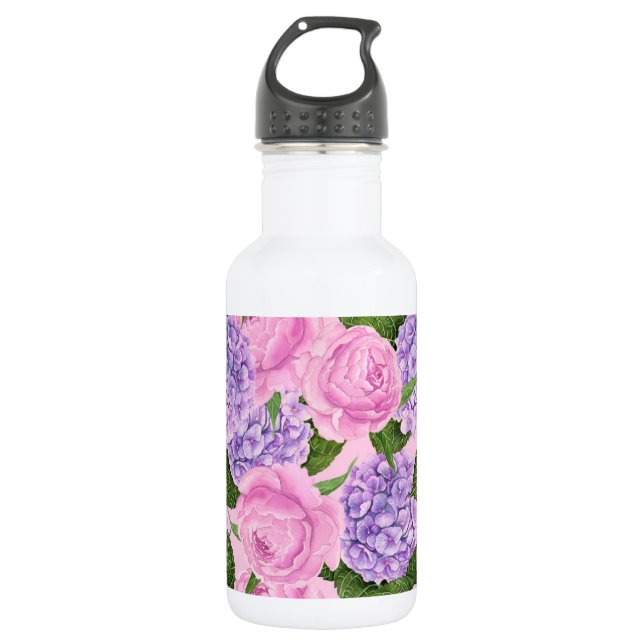 Hydrangea and peony pattern 532 ml water bottle (Front)