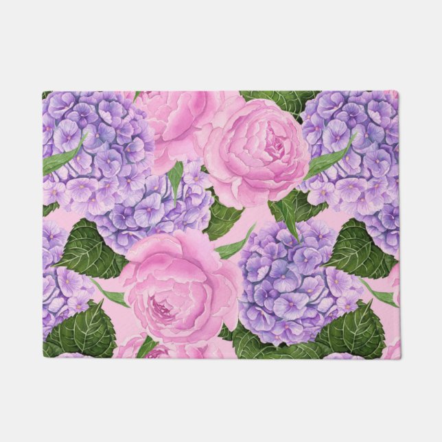 Hydrangea and peony pattern doormat (Front)