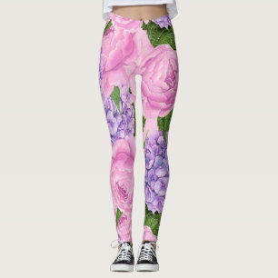 Hydrangea and peony pattern leggings