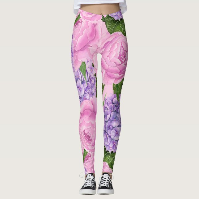 Hydrangea and peony pattern leggings (Front)