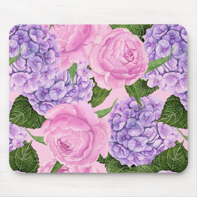 Hydrangea and peony pattern mouse pad (Front)