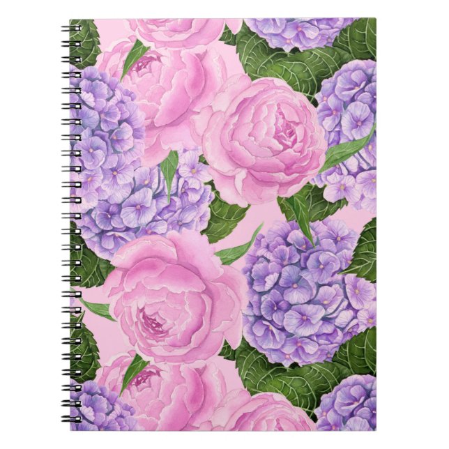 Hydrangea and peony pattern notebook (Front)