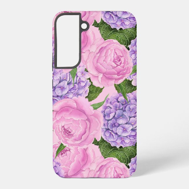 Hydrangea and peony pattern samsung galaxy s22+ case (Back)