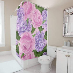 Hydrangea and peony pattern shower curtain