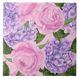 Hydrangea and peony pattern tile