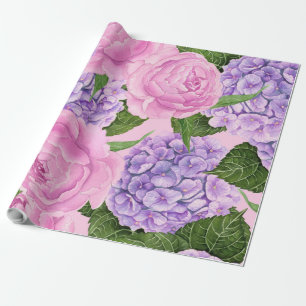 Hydrangea and peony pattern wrapping paper