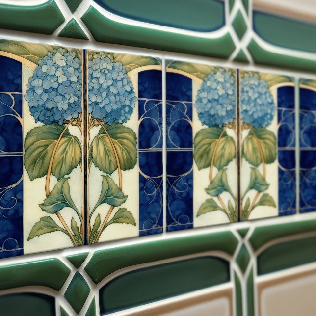 Hydrangea Art Deco Floral Wall Decor Art Nouveau Tile (Creator Uploaded)