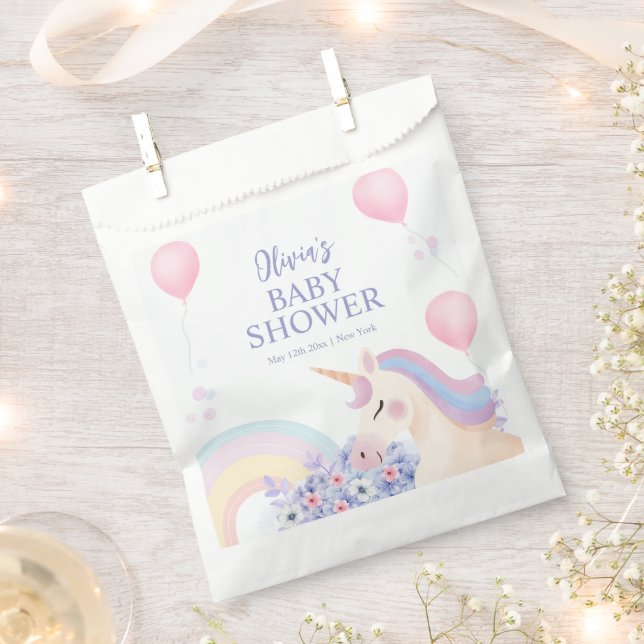 Hydrangea Balloon Rainbow Unicorn Baby Shower  Favour Bags (Clipped)