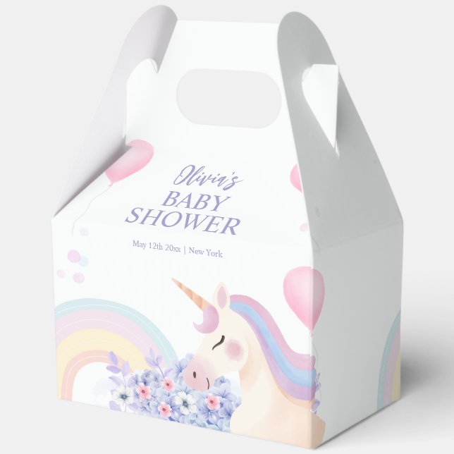 Hydrangea Balloon Rainbow Unicorn Baby Shower  Favour Box (Back)