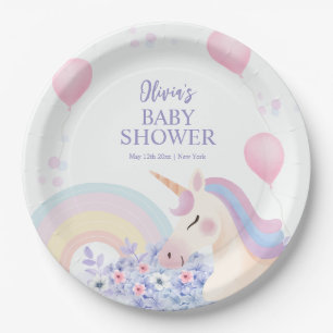 Hydrangea Balloon Rainbow Unicorn Baby Shower  Paper Plate