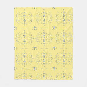 Hydrangea Block Pattern- Yellow and Blue Fleece Blanket