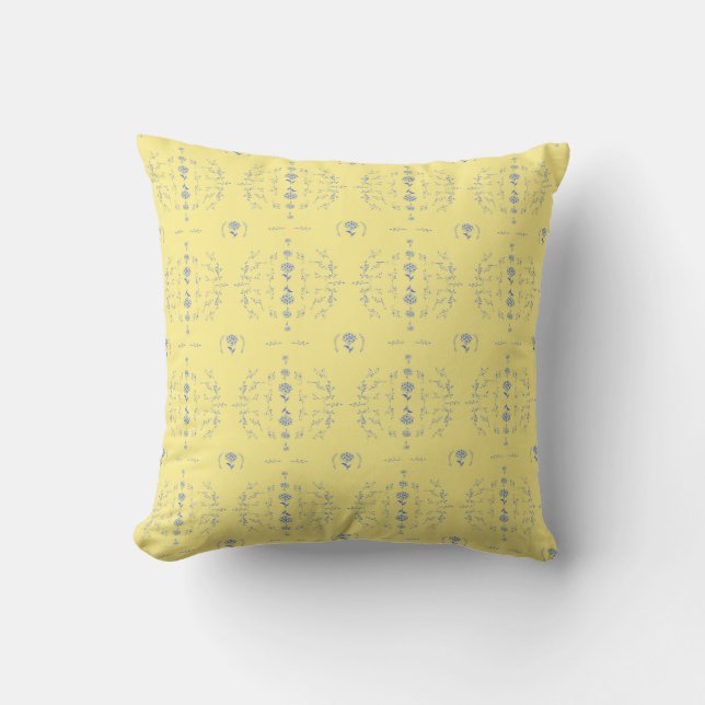 Hydrangea Block Yellow and Blue Pattern Cushion (Front)