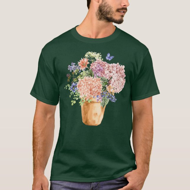 Hydrangea Blooms Bouquet Floral Spring Summer T-Shirt (Front)