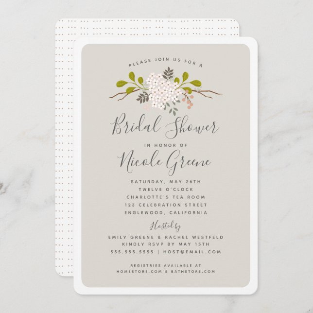 Hydrangea Blooms Floral Bridal Shower Invitation (Front/Back)
