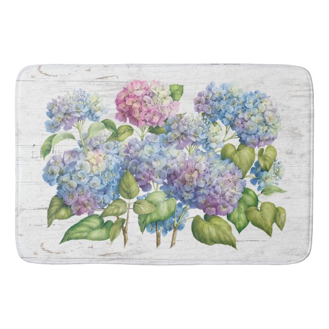 Hydrangea Blooms with Wood Bath Mat (Front)
