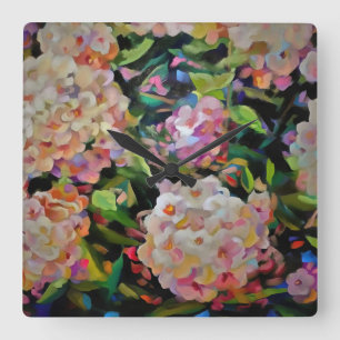 Hydrangea Blossom Decorative Floral Art Pink  Square Wall Clock