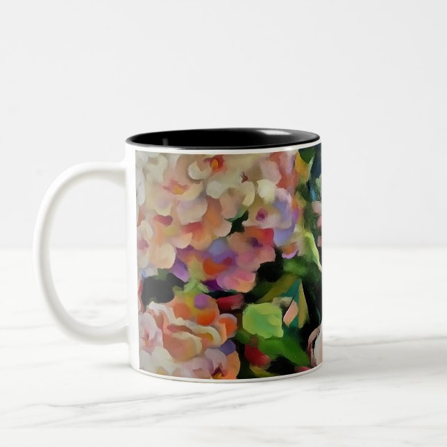 Hydrangea Blossom Decorative Floral Art Pink  Two-Tone Coffee Mug (Left)