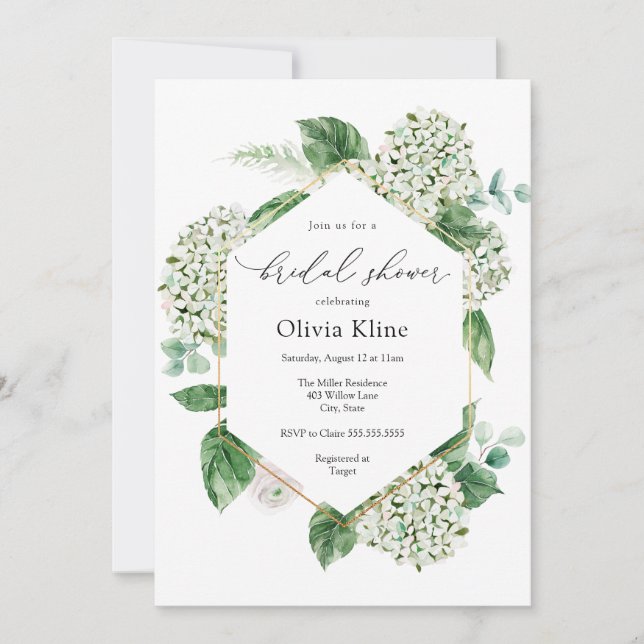 Hydrangea Blossoms and Greenery Bridal Shower Invitation (Front)