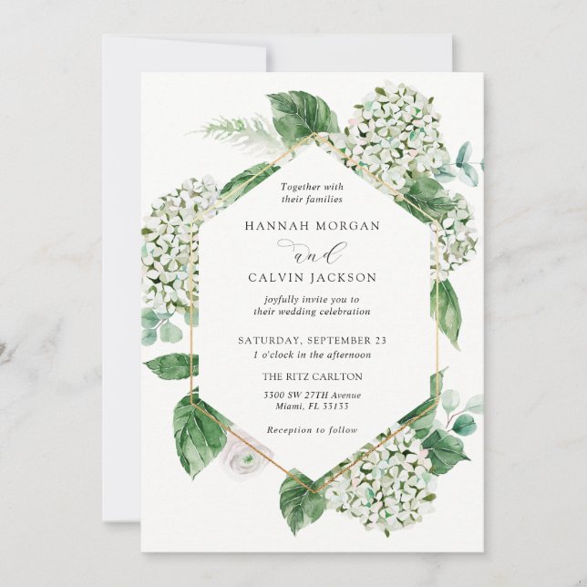 Hydrangea Blossoms and Greenery Wedding Invitation (Front)