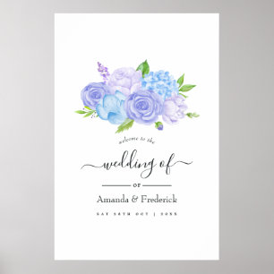 Hydrangea Blue and Light Lavender Wedding Welcome Poster
