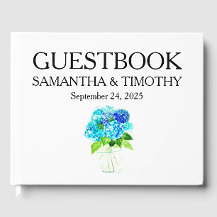 Hydrangea Blue Elegant Watercolor Floral Wedding Guest Book