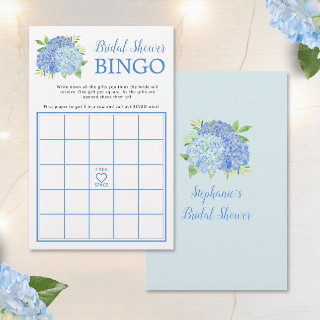 Hydrangea Blue Floral Bridal Shower Bingo Game (Creator Uploaded)