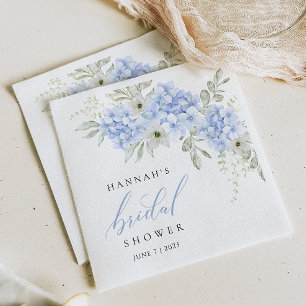 Hydrangea Blue Floral Bridal Shower Paper Napkin