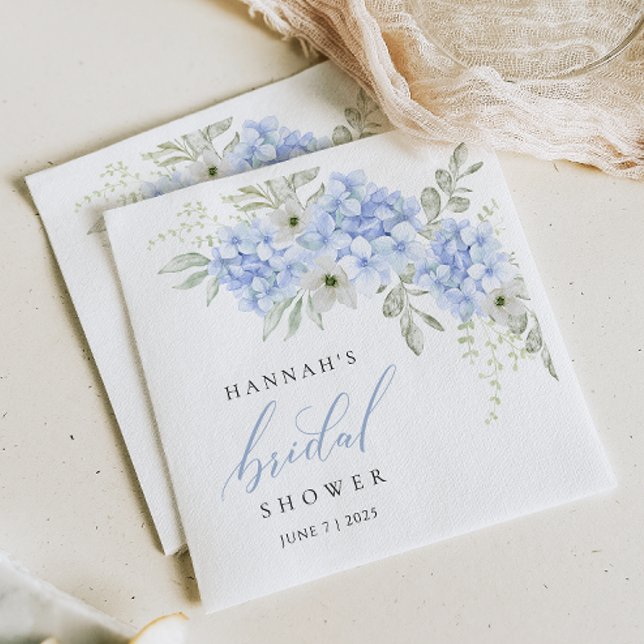 Hydrangea Blue Floral Bridal Shower Paper Napkin (Creator Uploaded)