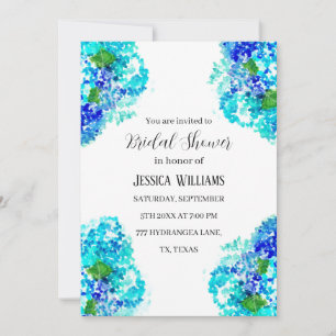 Hydrangea Blue Floral Watercolor Bridal Shower Invitation
