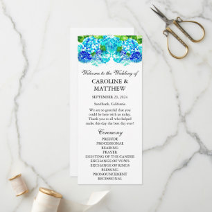 Hydrangea Blue Floral Watercolor Rustic Wedding  Programme