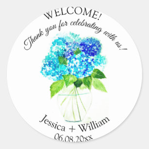 Hydrangea Blue Floral Watercolor Wedding Classic Round Sticker