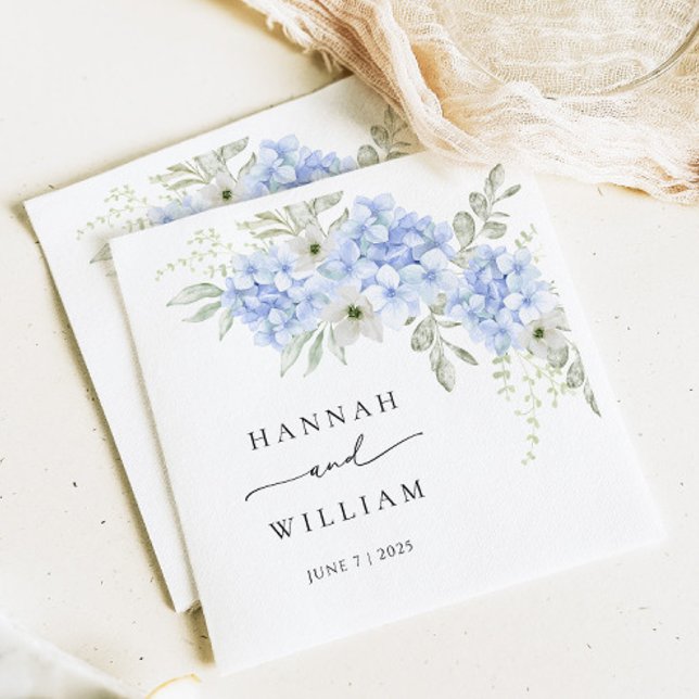 Hydrangea Blue Floral Wedding Paper Napkin (Creator Uploaded)