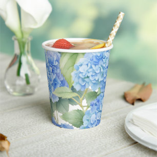 Hydrangea Blue Flowers It's a Boy Baby Shower Paper Cups
