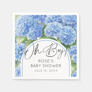 Hydrangea Blue Flowers Oh Boy Baby Shower Napkin