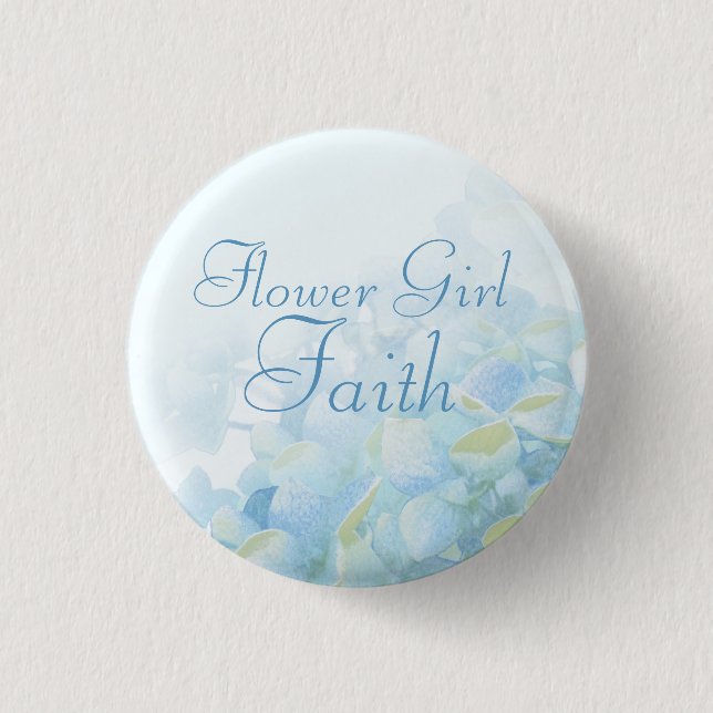 Hydrangea blue green flower girl wedding pin (Front)