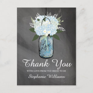 Hydrangea Blue Mason Jar Chalkboard   Bride to Be Postcard