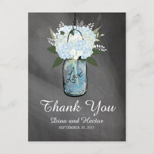 Hydrangea Blue Mason Jar Chalkboard Thank You Postcard