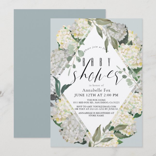 Hydrangea Blue Rhonbus Baby Shower Invitation (Front/Back)