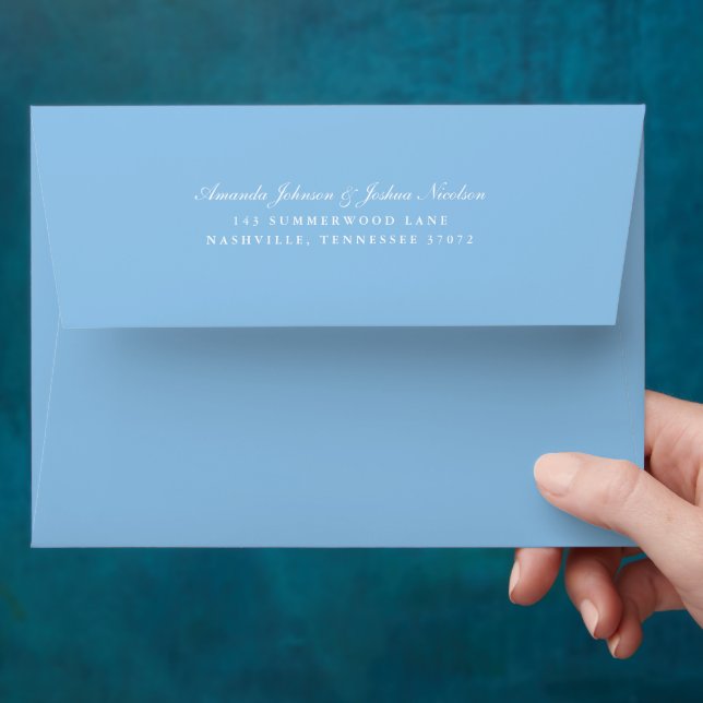 Hydrangea Blue with return address Wedding  Envelope (Hand)