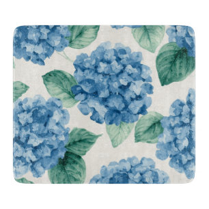 Hydrangea Blues Floral Watercolor Botanical Blooms Cutting Board