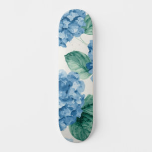 Hydrangea Blues Floral Watercolor Botanical Blooms Skateboard
